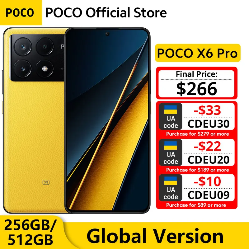 Смартфон POCO X6 Pro 5G с яркостью 8300 дюйма, 6,67 K, 64 мп, 67 Вт