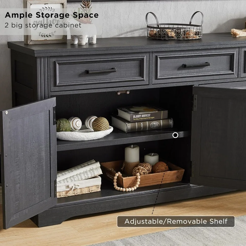 Большой буфет 66 дюймов с 4 дверцами и 3 ящиками буфетный столик шкаф для хранения