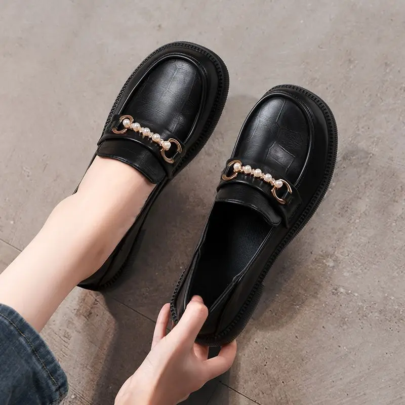 

Women's Summer Footwear Black Pearl Shoes for Woman 2023 Loafers Normal Leather Casual Low Heel Elegant with Discount Wholesale