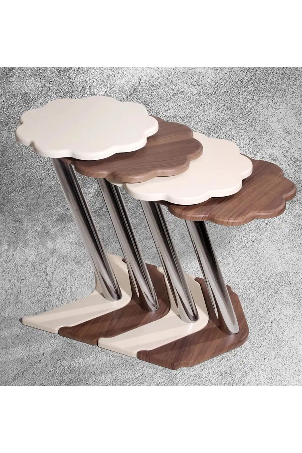 

Modern 4 Pcs Daisy Zigon coffee table-Walnut-Cream coffee tables table basse furniture living room table