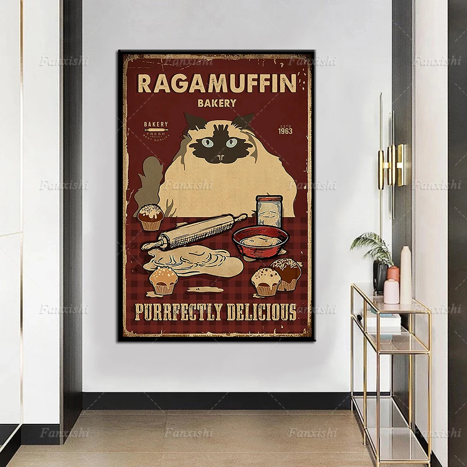 

Nordic Wall Art Modular Pictures Canvas Painting Cat Baking Posters Print Modern Vintage Creative Home Decor For Living Room