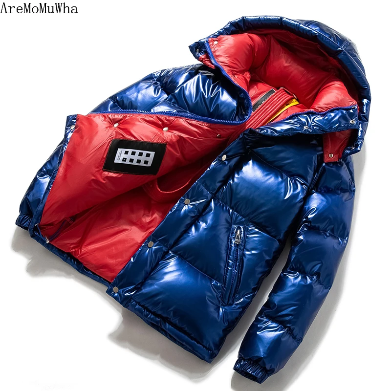 Mens Jacket Parka 90% White Down Jacket for Men Women Fashion Bright Hooded -30 Degrees Warm Down Jackets Couples Winter Coats