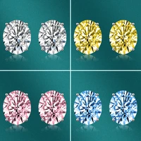 s925 silver needle inlaid 810 oval colorful zircon earrings female simple fashion charm girl popular jewelry