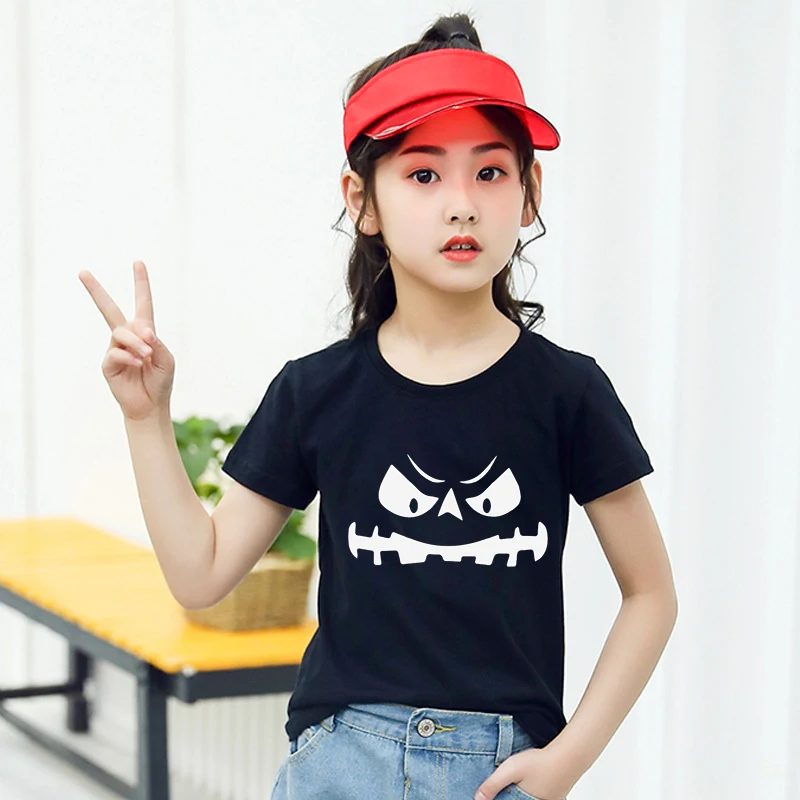 

T Shirt For Girls Free Shipping Harajuku Shirt Skeleton Kids Kawaii Clothes Black Short Sleeve Baby T-shirts Streetwear Horror