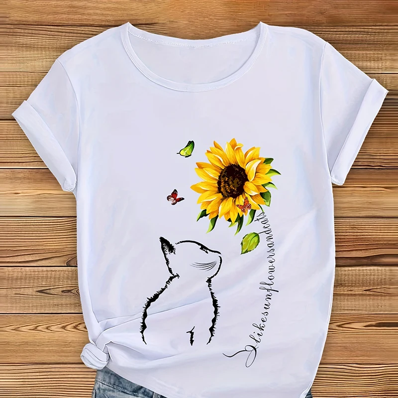 Футболка женская с коротким рукавом и круглым вырезом модная повседневная