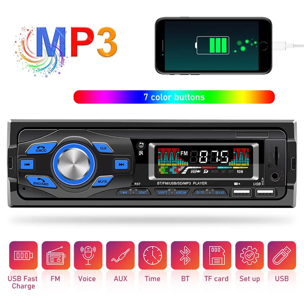 

Car Radio 1Din Bluetooth-compatible Stereo Mp3 Player Fm Receiver 12Pin Interface Intelligent Voice USB Socket Fast Charging