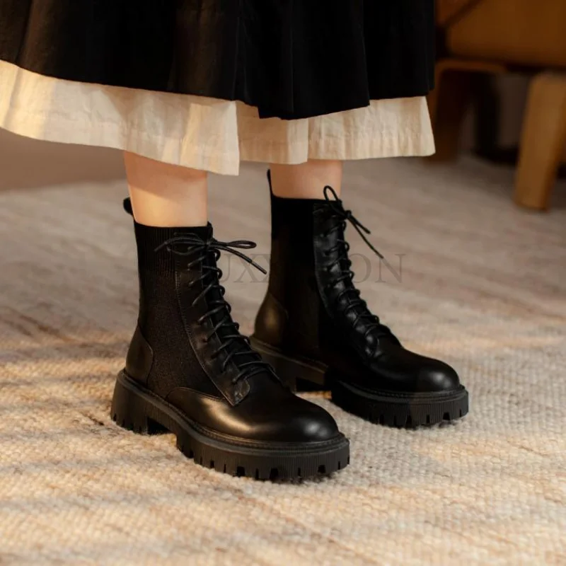 Autumn Design Heel Ankle Boot Fashion Square Toe Zipper Ladies Casual Chelsea Boots Shoes Soft Leather Short Boot