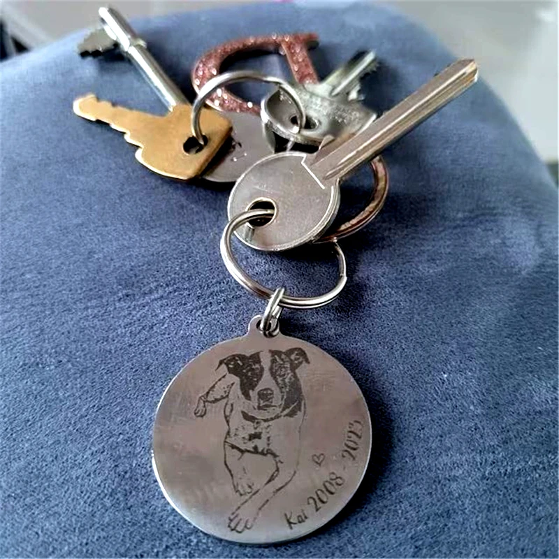 

Custom Pet portrait Photo Keychains Stainless Steel For Women Men Laser Engraved Picture Name Date Keyrings Family Jewelry Gifts