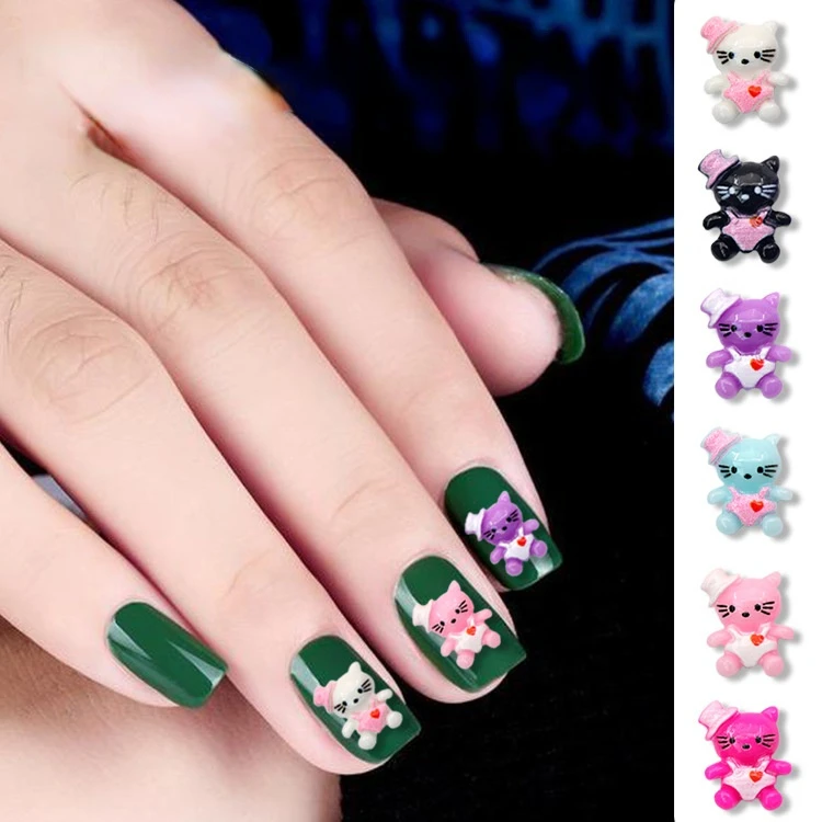 

New Multi Colors Flatback Resin Cartoon Cute Cat 3D Nail Art Rhinestones Apply To DIY Nails Manicure Decorations