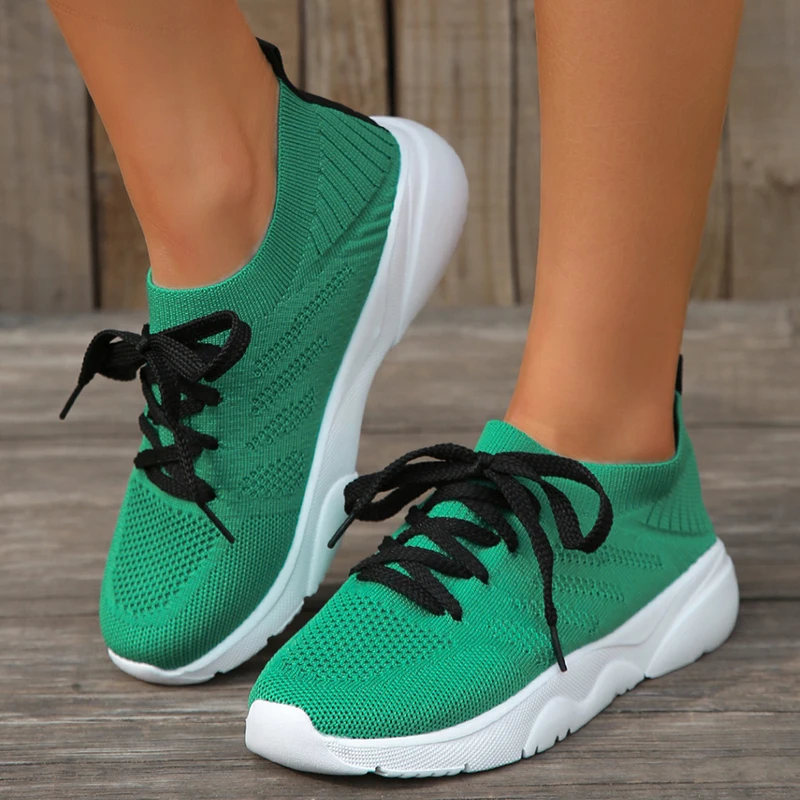 

Casual Breathable Lace-Up Sneakers Women Mesh Knitting Non-Slip Sports Shoes Woman 2023 Autumn Soft Bottom Tennis Shoes Female
