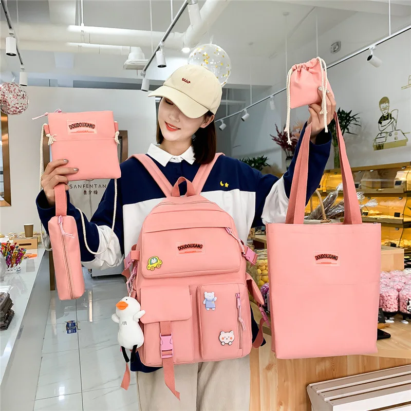 

Qyahlybz chidlren girls school bag four-piece set fashion nylon backpacks women's spring outdoor travel shoulder bags