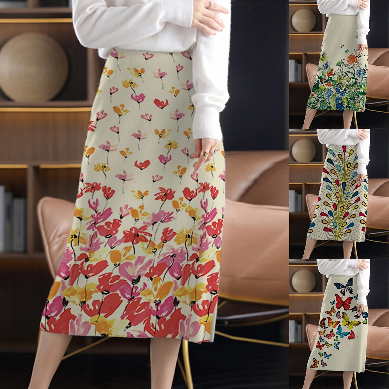 

Winter Women's Elastic Waisted Side Split Knitted Long Maxi Bodycon Pencil Skirt Warm Little Girls Ballet Leotard with Skirt