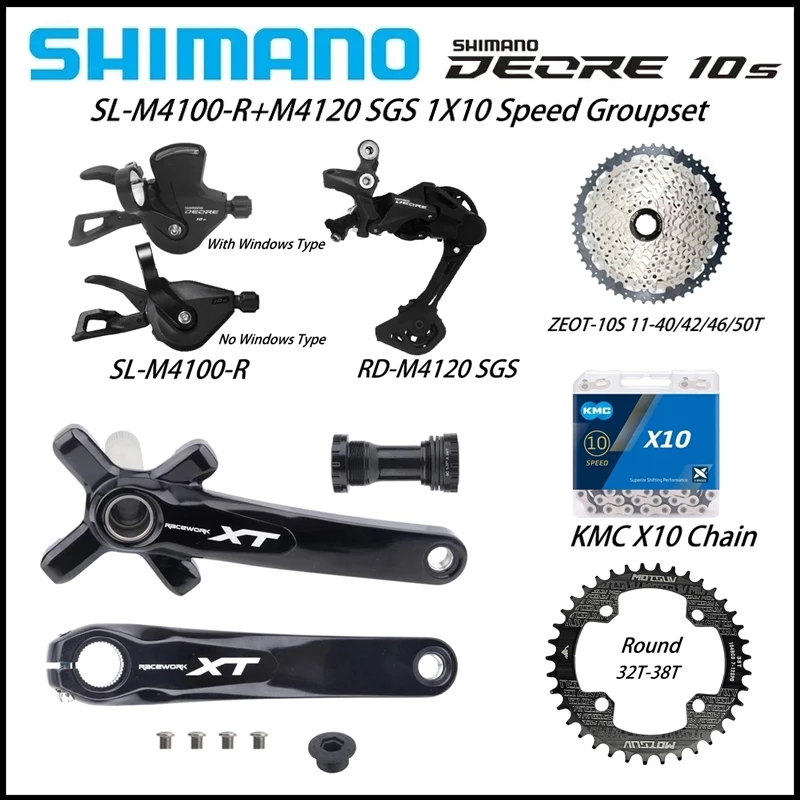 

SHIMANO DEORE M4100 10 Speed Groupset Shifters Front M4120 M5120 Rear Derailleur Crankset KMC X10 Chain ZEOT 10S Cassette