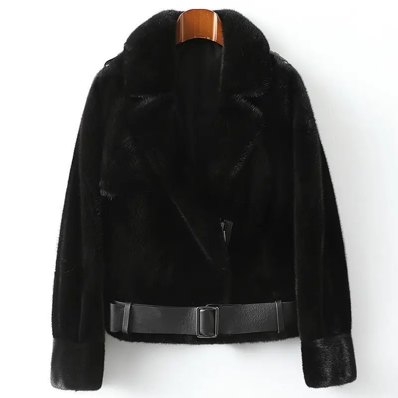 Mink Fur Coat Women's Short Belt 2022 Winter New Fashion Whole Mink Motorcycle Mink Coat