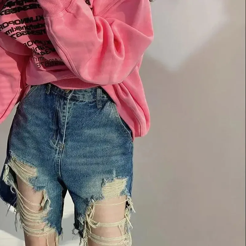 Korean Fashion Ripped Jeans Shorts Women Summer Five-point Pants Woman High Waist Shorts Streetwear Baggy Pants Casual Shorts