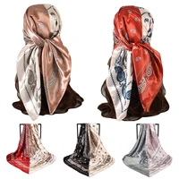 9090cm hair scarf women fashion designer beautiful flowers soft satin shawl kerchief square silk scarfs neck headscarf