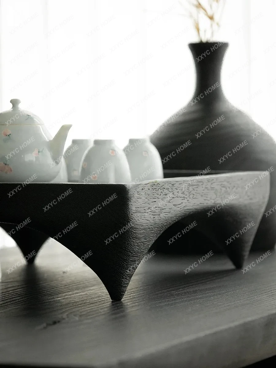 Черный деревянный чайный поднос Wabi Sabi