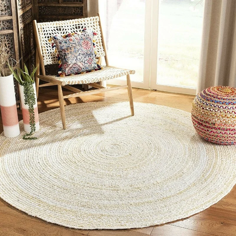 Jute 100% Cotton Double-sided Natural Cotton Handmade Living Modern Area Carpet Home Living Room Decoration
