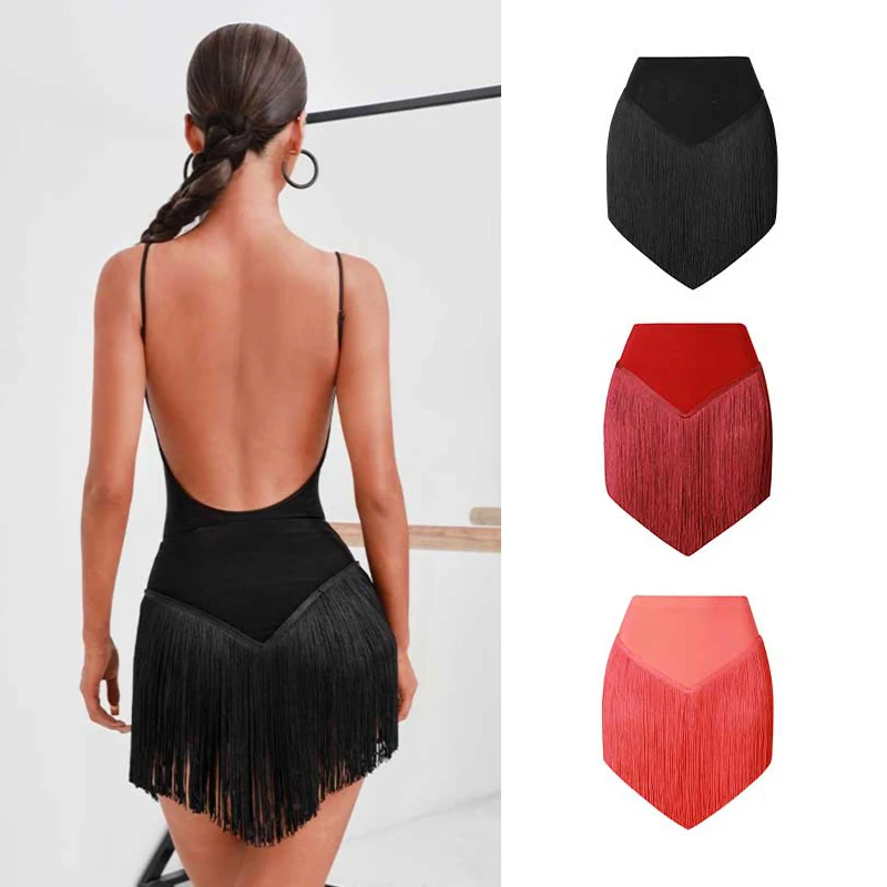 

Latin Dance Skirt Women Cha Cha Dance Costume Dense Tassel Rumba Samba Performance Wear Adult Fringe Skirt Latin Dress DNV16041
