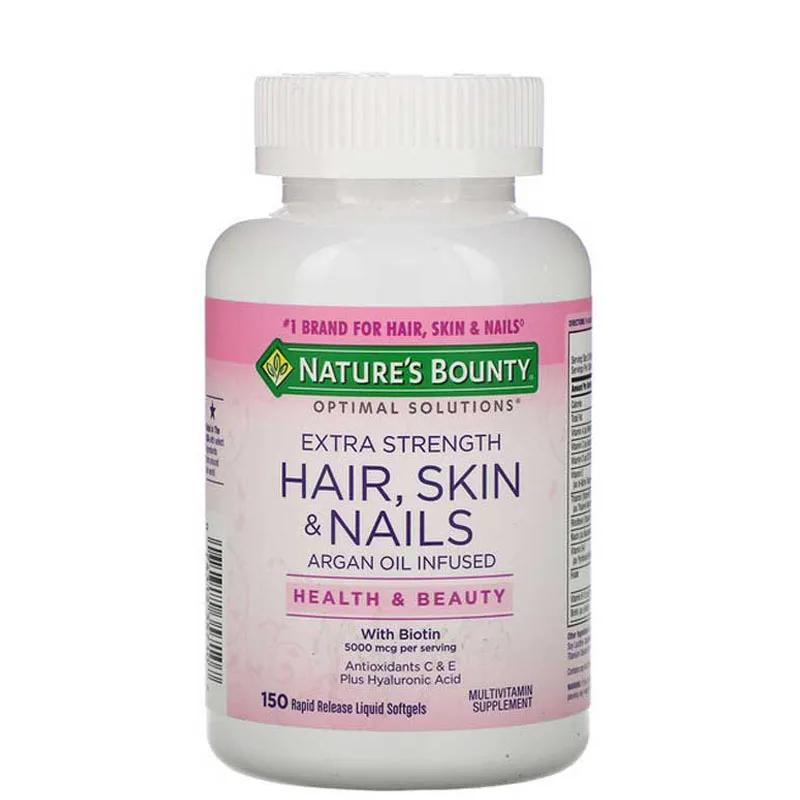 

Nature's Bounty, Optimal Solutions, with Biotin, Extra Strength for Hair Skin & Nails, 5000mcg 150 Rapid Release Liquid Softgels