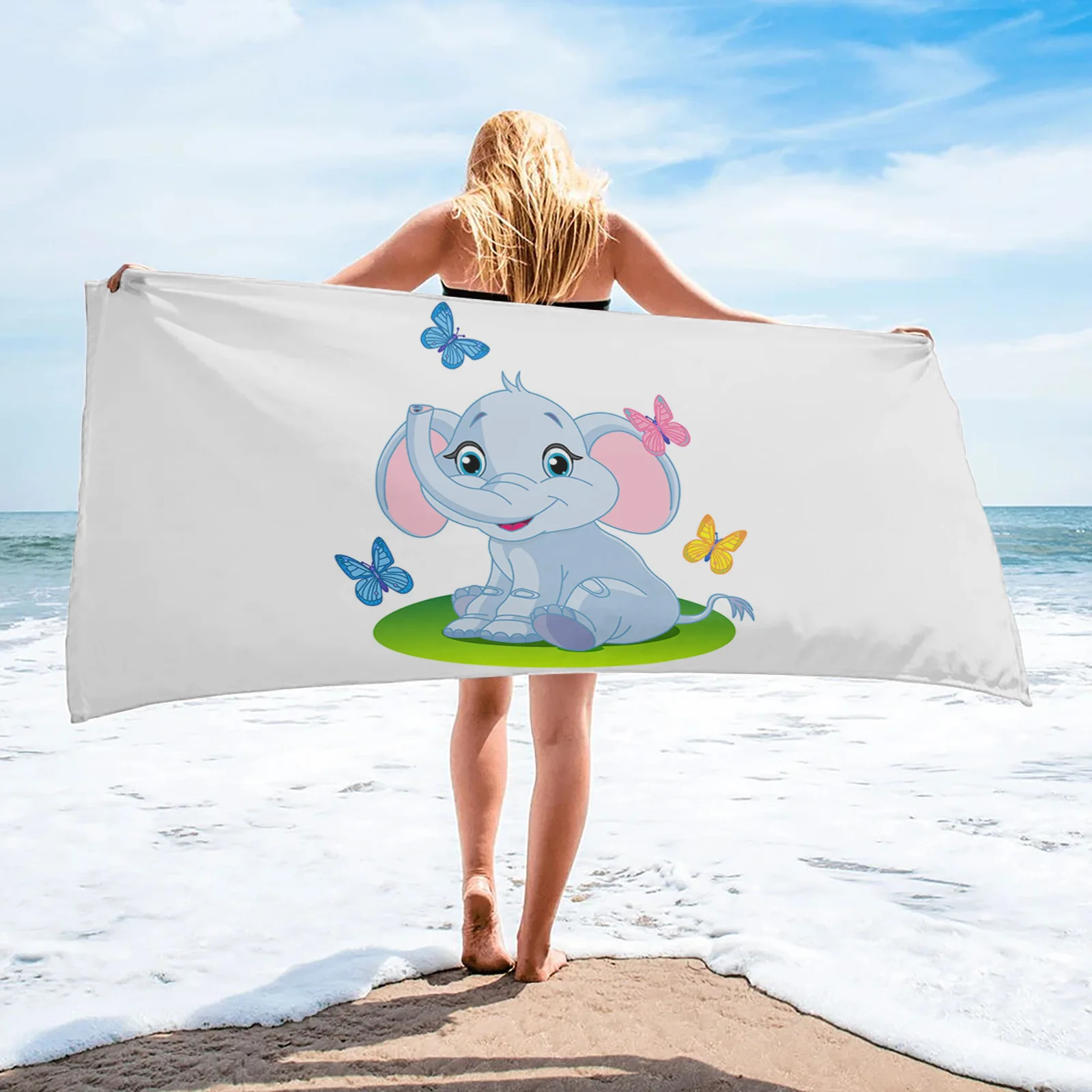 

Cartoon Elephant Butterfly Microfiber Household Large Bath Towel Shower Face Hair Towel Travel Sports Yoga Beach Towels