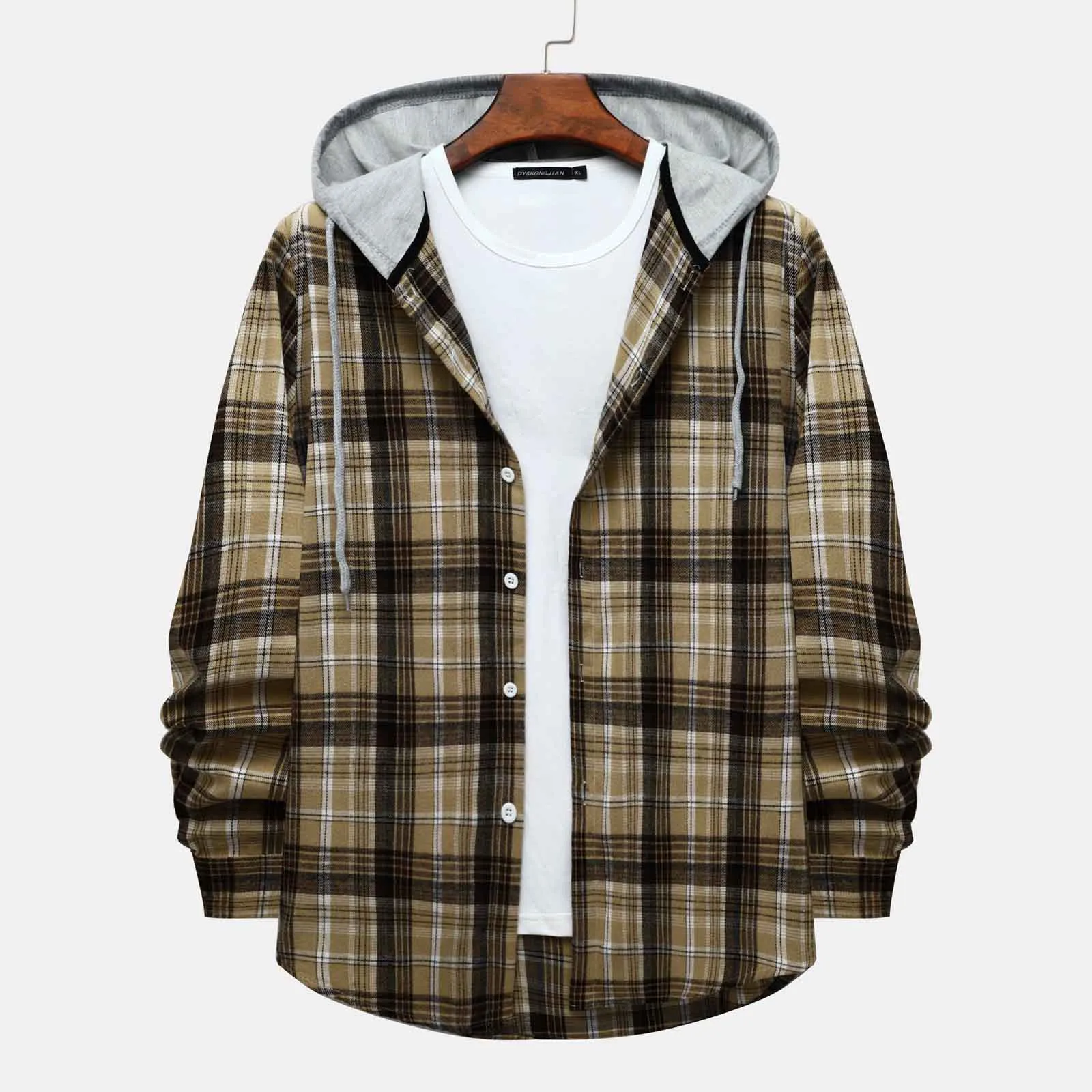 

Korean Streetwear Hooded Oversize Shirts Men Women Casual Plaid Printed Long Sleeve Shirt Fashion Hip Hop Workwear Chemise Homme