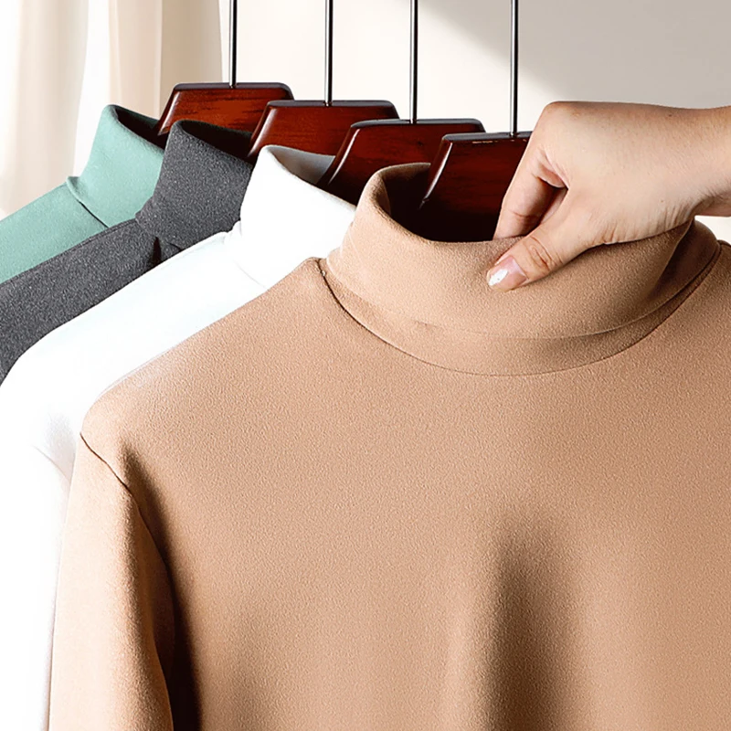 Осенне-зимняя удобная бархатная мужская футболка с длинными рукавами и высоким
