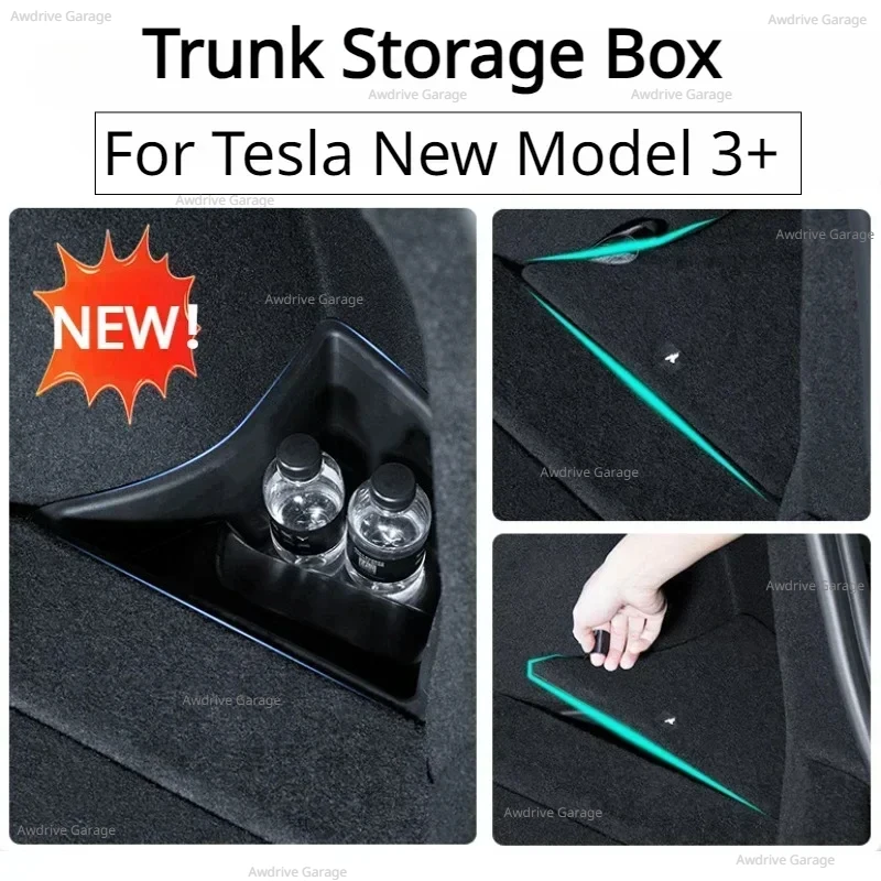 Для Tesla New Model 3 Highland 2024 ящик для хранения в багажнике задний боковой крышки