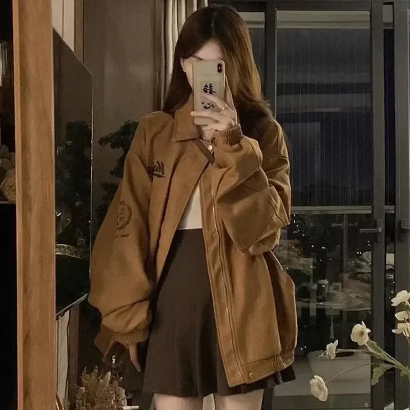 Американская винтажная куртка свободного кроя с вышивкой букв унисекс