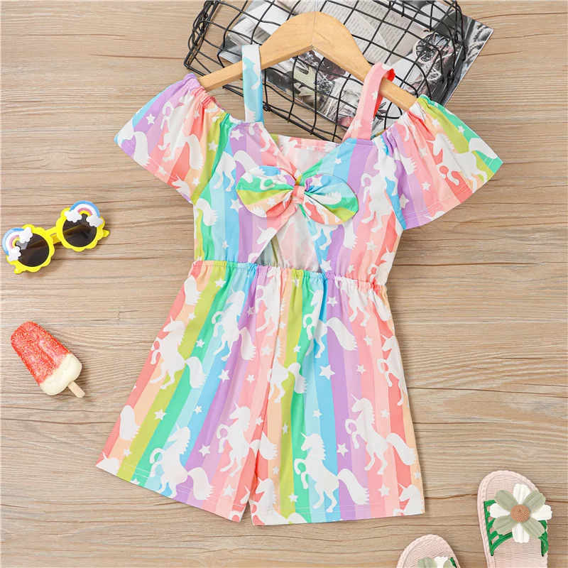 

Baby Girl Summer Clothes Summer New Bowknot Modelling Show Navel One Word Shoulder Strap Onesie Beautiful Color Girl Clothes