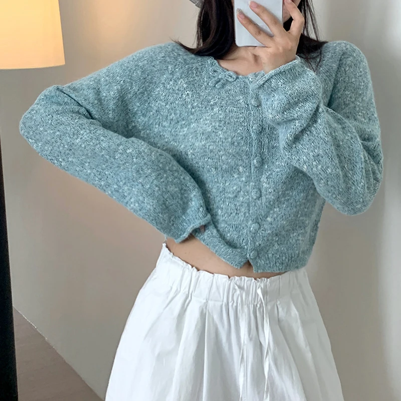 Новинка 2024 женский осенний свитер с круглым вырезом и бантом вязаный длинным