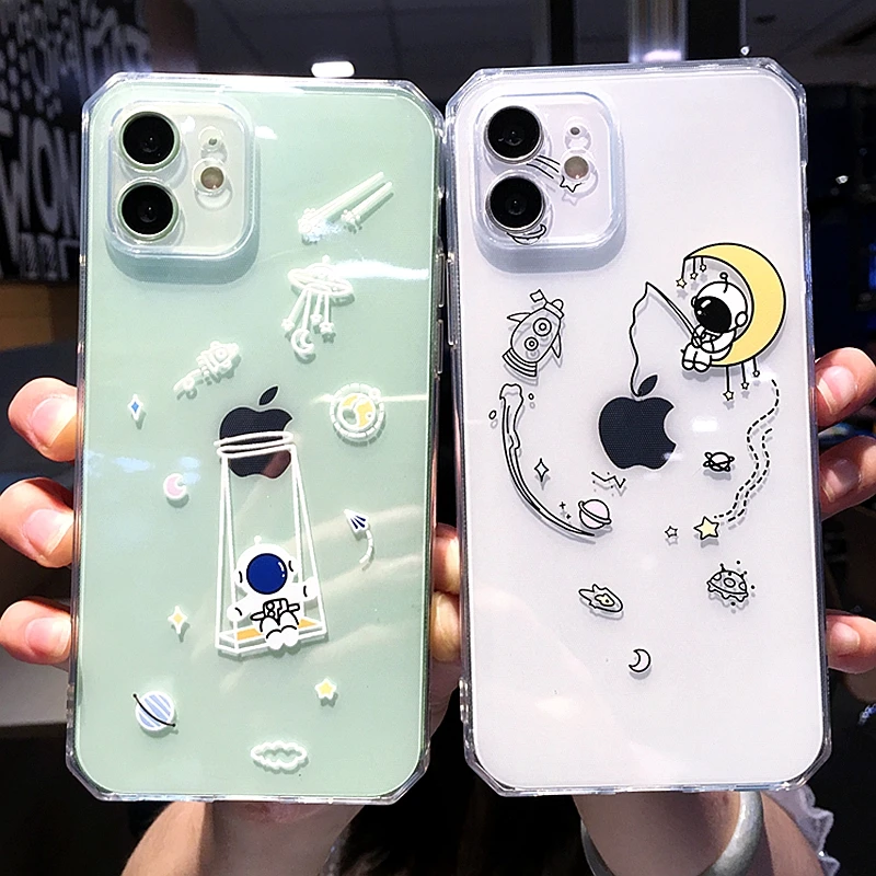 

Fashion Soft Astronaut Transparent Phone Case For iPhone 11 12 13 Pro Max XS Max X XR 7 8 Plus Bumper Back Cover