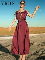 vkbn maxi dresses for women casual o neck diamonds wine red pullover party evening dress elegant estidos de fiesta