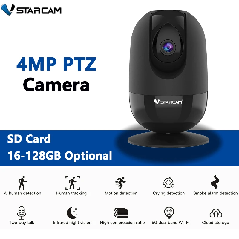 Vstarcam New Security Wireless 4MP HD PTZ IP Camera Mini Wifi Baby Monitor Cam Infrared Vision Smart Home AI Human Detection APP