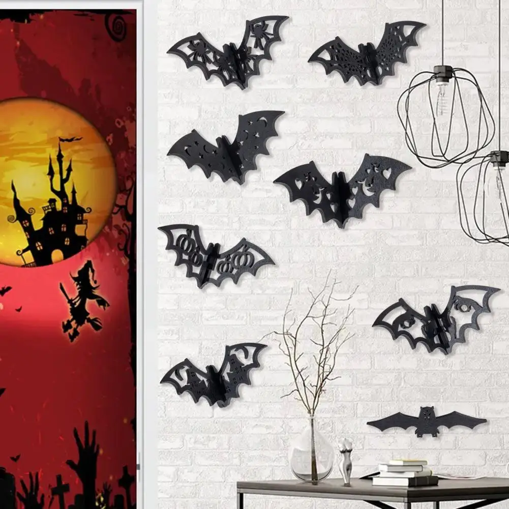 

1/5Pcs Halloween Bat Boxwood 3D Bat Decoration Spider Spooky Reusable Wooden Black Bat Ornament Centerpiece Party Supplies