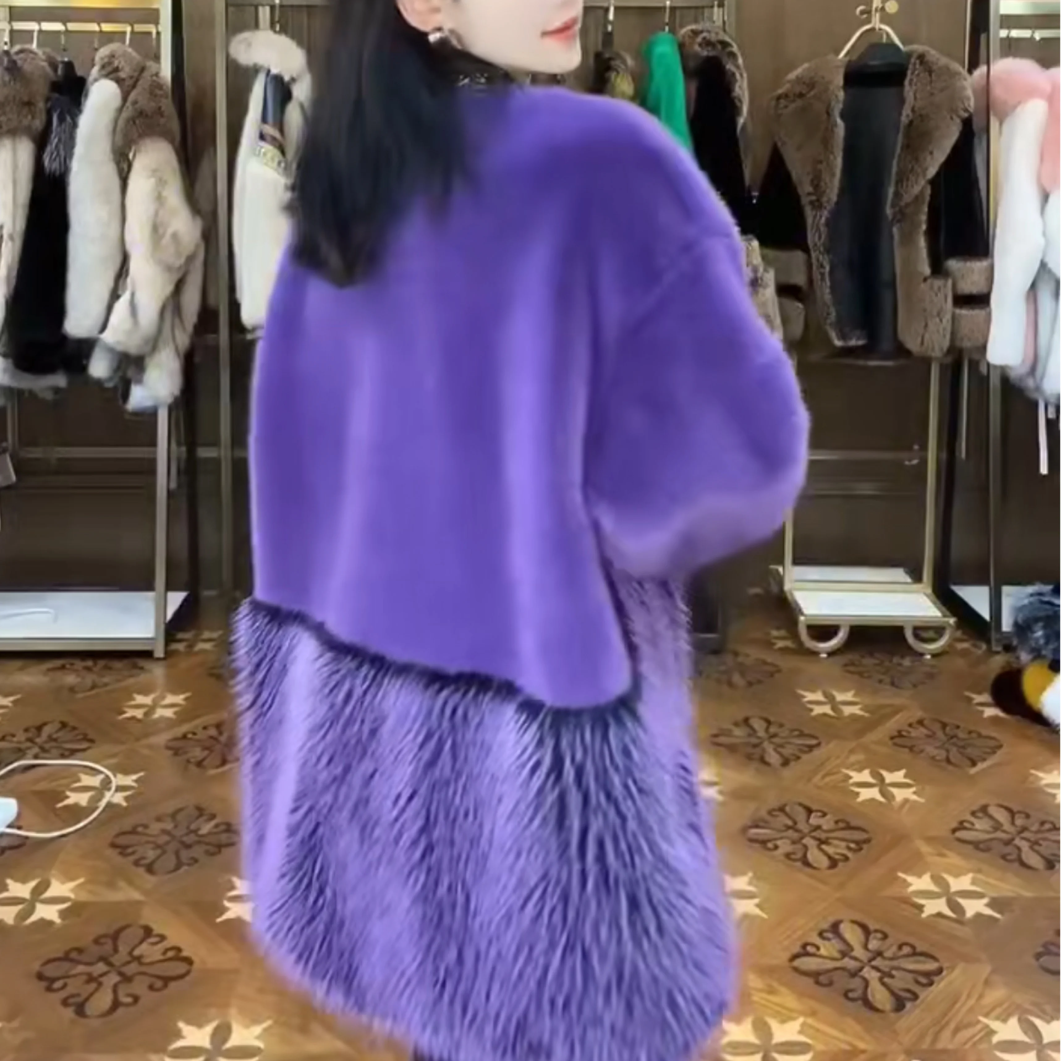 European Fur Jacket 2022 New Winter Coats Fashion High-End Long Sleeve Women's Toka Double Face Wool Leather Warm Faux Fur Coat