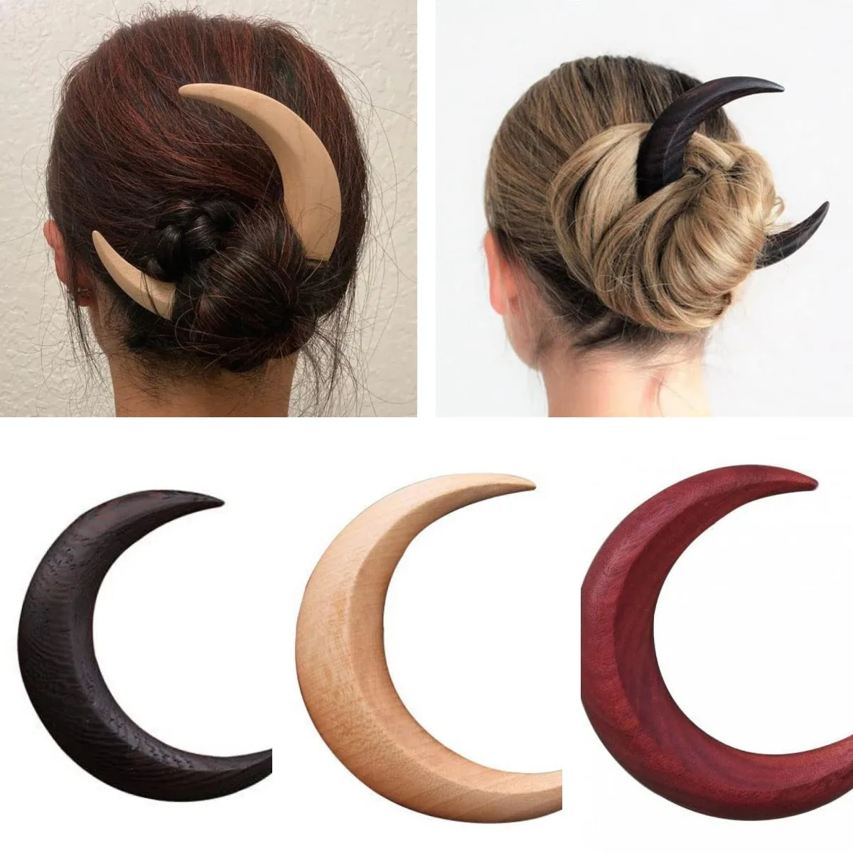 

Creative Wooden Handmade Moon Hairpin Hair Fork Hair Clip Comb Ladies Crescent-shaped Personality Thick Hair Clip Styling Tool
