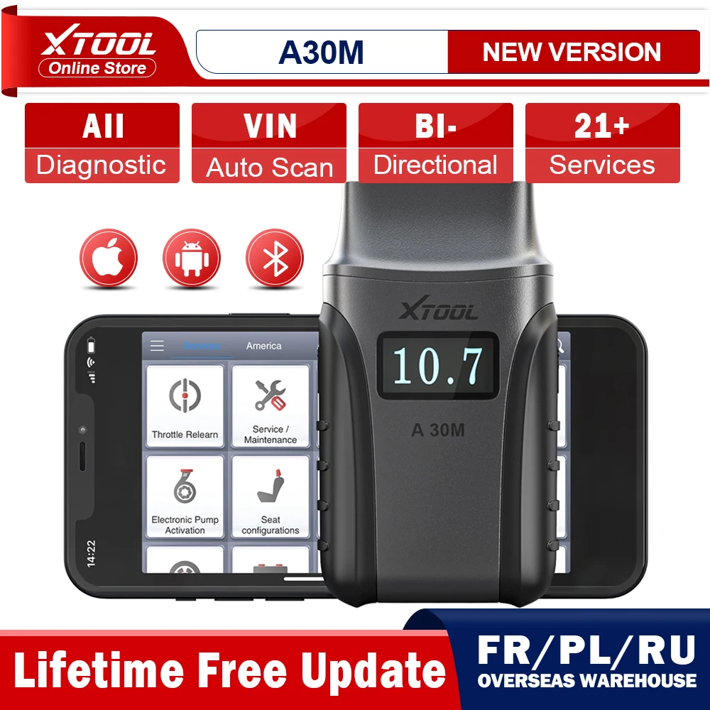 

XTOOL 2023 Anyscan A30M Wireless BT OBD2 Scanner Bi-directional Scan Tool for Android iOS with All System Diagnostic 21 Services