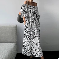 yeezzi summer fashion female casual original printed pleated puff sleeves long party holiday midi dress for women 2022 new