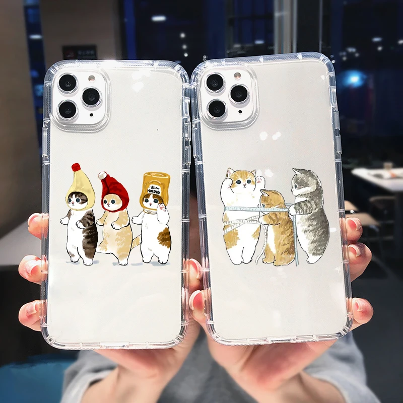 

Funny Cartoon Cat Phone Case For iPhone 11 12 Pro Max 13 XR XS X 8 7 SE 20 6 Plus Cute Animal Pattern Clear Soft TPU Cover Shell