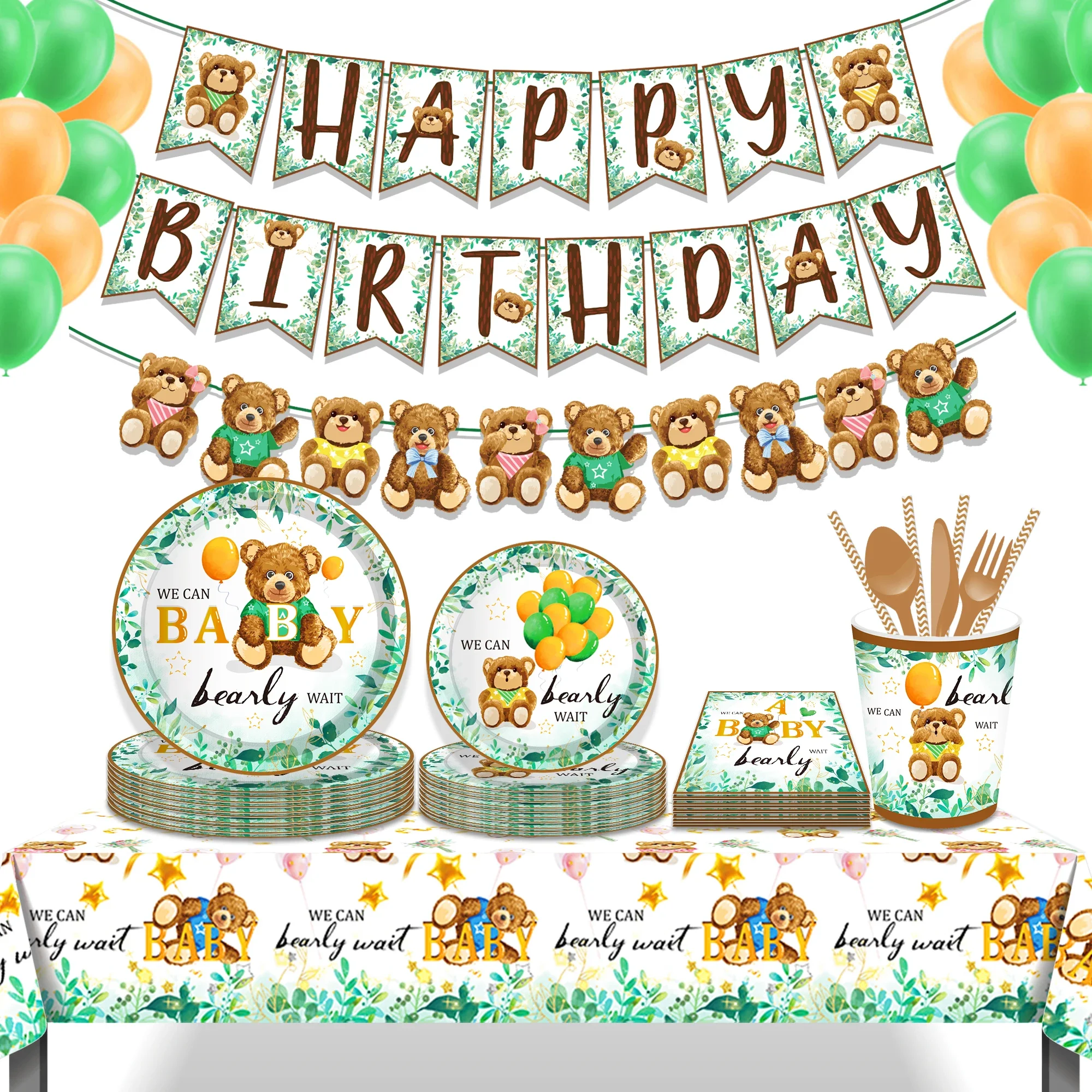 

Kids Cartoon Animals Baby Bear Birthday Party Disposable Tableware Sets Plate Balloons Tablecovers Baby Shower Party Decors