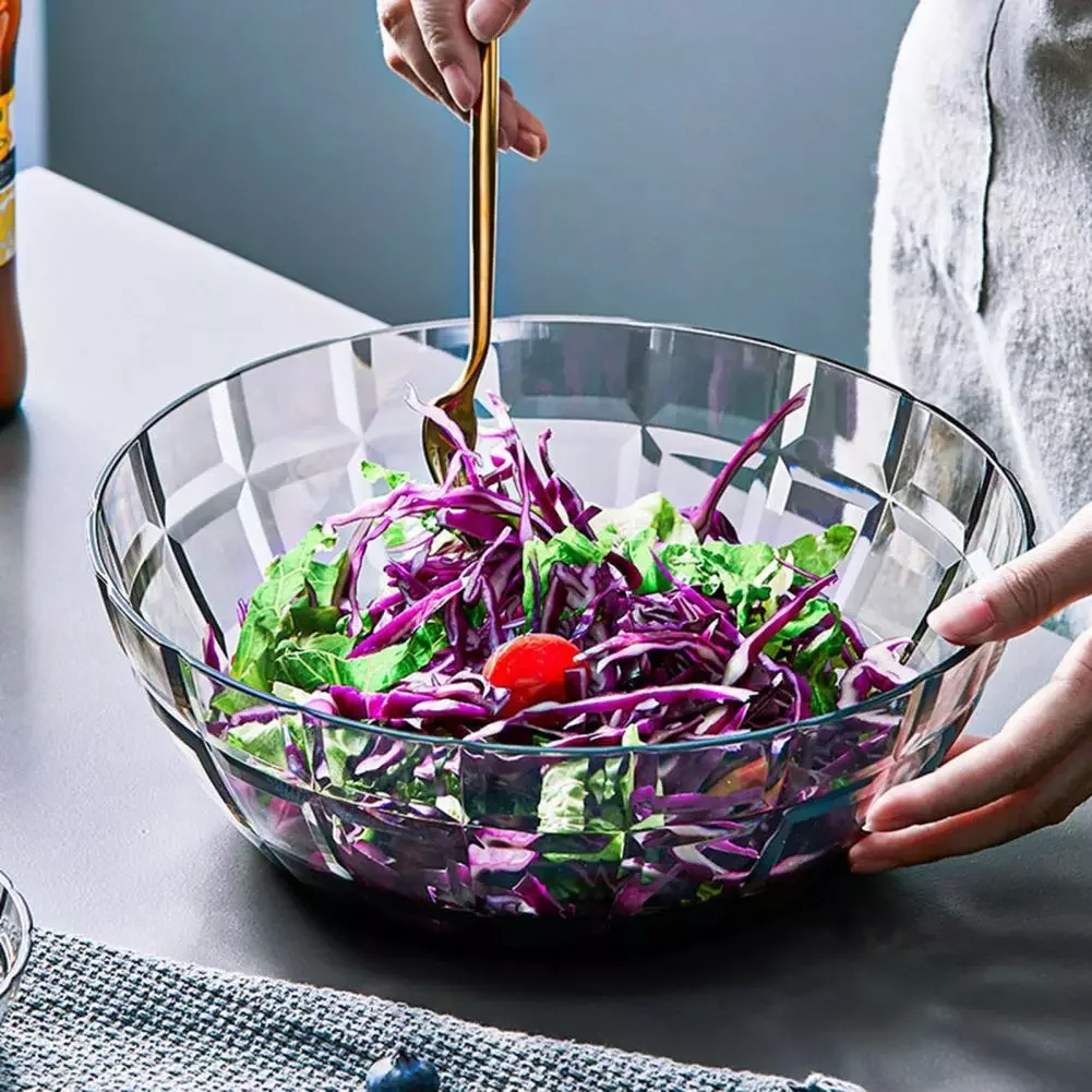 

2022New Colors Extra Thick Durable Salad Bowl Eco-friendly Large Capacity Easy to Clean Plastic Snack Serving Salad Bowl for Hom