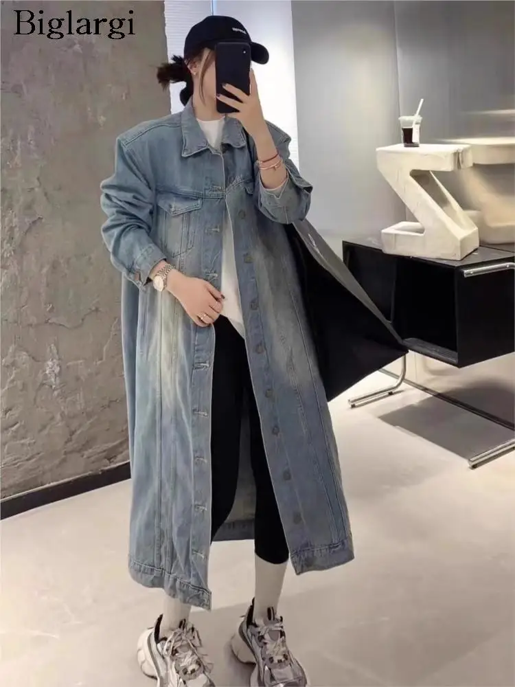 

Denim Autumn Long Shirt Coat Women Korea Style Loose Office Ladies Jackets Long Sleeve Fashion Casual Woman Shirt Coat 2023