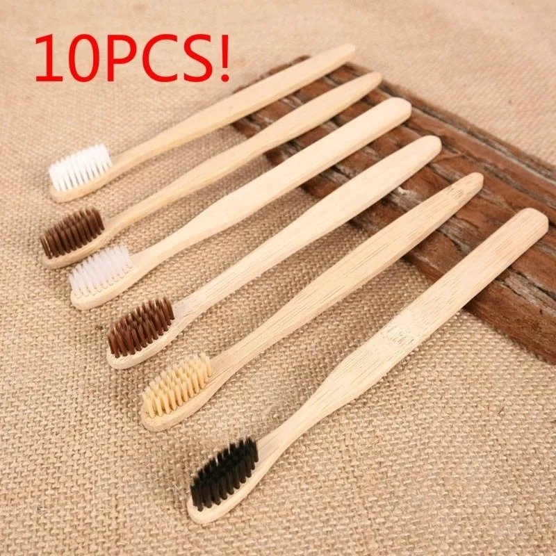 

Sdotter 10pcs Disposable Bamboo Toothbrush Random Color eco friendly products