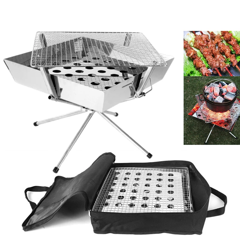 

Portable Folding BBQ Grill Stove Outdoor Camping Heating Firewood Stoves Rack Stainless Steel Picnic Hiking Charcoal Burner
