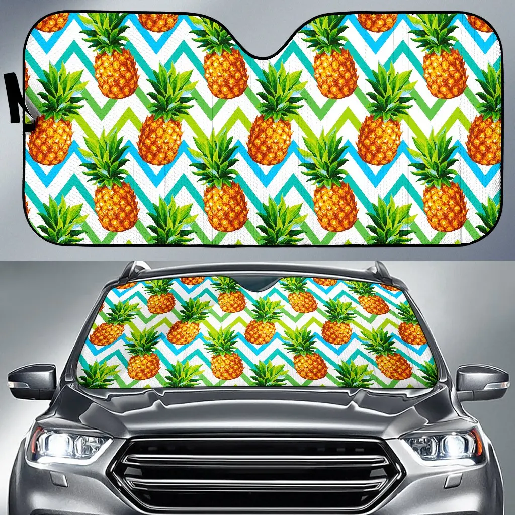 

Teal Zig Zag Pineapple Pattern Print Car Sun Shade