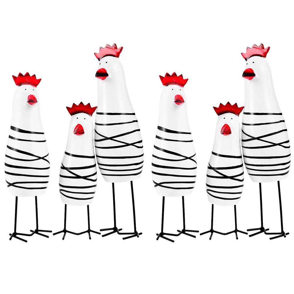 

6Pcs Wooden Chicken Ornament Housewarming Retro Chicken Adornment for Gift