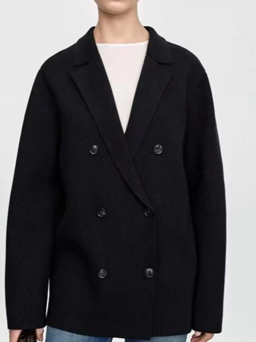

Women Cardigan Double Breasted Notched Long Sleeve Loose Autumn Winter Coat