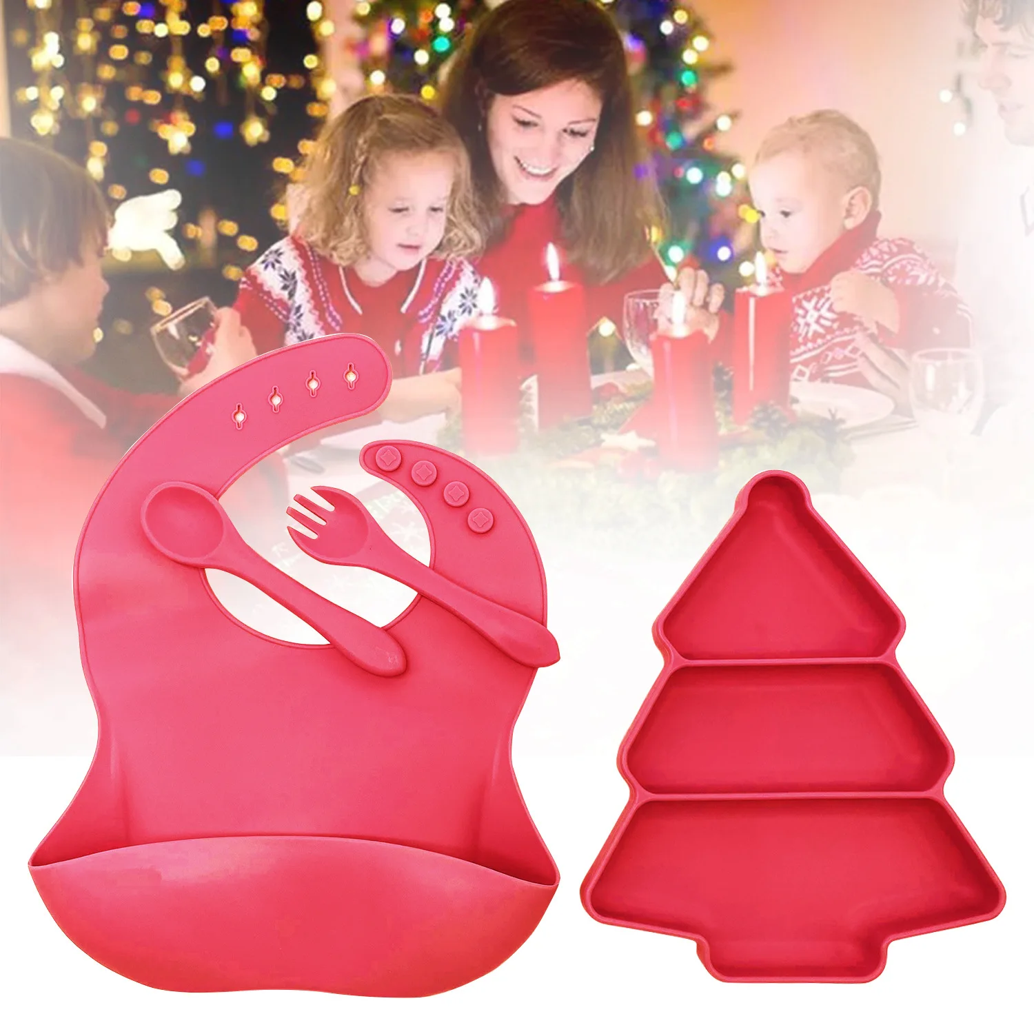 

Children's Dishes Baby Silicone Sucker Bowl Bibs with Fork Spoon Baby Cartoon Tree Plate Tableware Set Baby Dishes Set