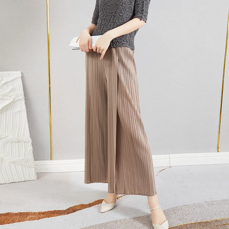 Miyake pleated women's slit wide-leg pants drape high waist all-match summer long loose casual pants